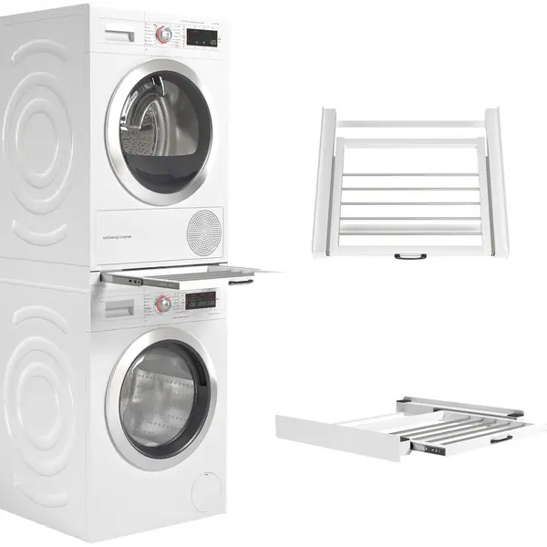 Wasophoogte Rmbo Zwischenbaurahmen Trockner Wasmachine Mit Wäscheleine, Verbindungsrahmen Waschmaschine Trockner Universal, Stahl Weiß, 100kg (54, 5x60, 5cm) thumbnail