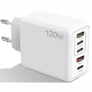 Ronyse Usb Adapter & Usb-C Adapter - 5 Multipoort 120W - Usb Stekker - Reisstekker - Snelladen Functie - Type-C Stekker - Wit - Wereldstekker