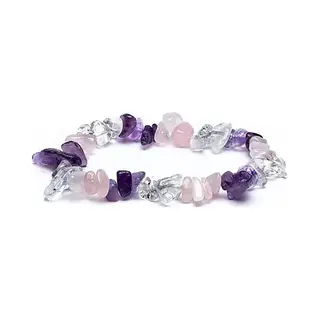 Phoenix Armband - Gouden Driehoek - Chips - Edelstenen - Sierraad - Rozenkwarts - Amethist - Bergkristal - Gift - Cadeau - Paars - Rose - Wit