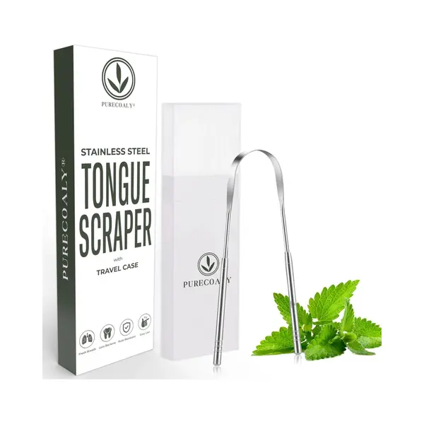 Purecoaly™ Tongschraper Roestvrij Staal Met Travelcase - U Vormig - Tongreiniger Voor Mondverzorging - Rvs - Gratte-Langue thumbnail