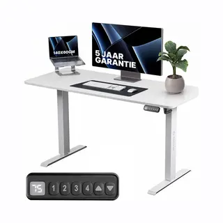 Stane Zit Sta Bureau Elektrisch Verstelbaar - 4 Geheugenstanden - 140 X 60 Cm - Wit