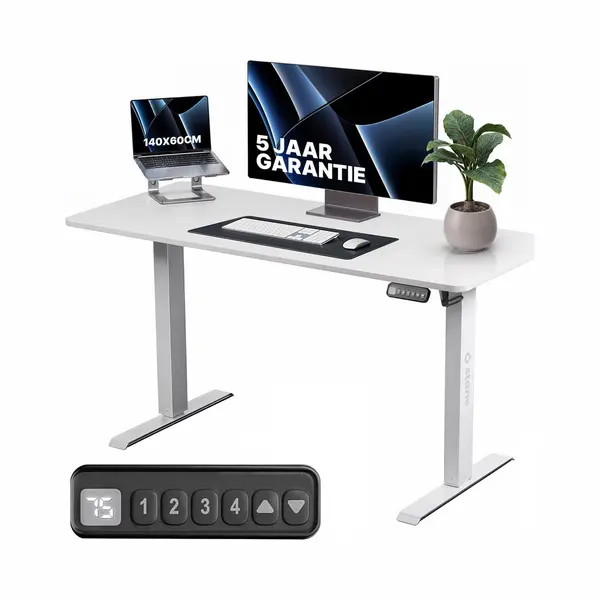 Stane Zit Sta Bureau Elektrisch Verstelbaar - 4 Geheugenstanden - 140 X 60 Cm - Wit thumbnail