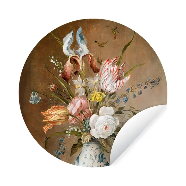 StickerSnake Behangcirkel Bloemen - Kunst - Oude Meesters - Stilleven - Behangsticker - Ronde Wanddecoratie - Wandsticker - 120x120 Cm - Muurstickers Slaapkamer - thumbnail