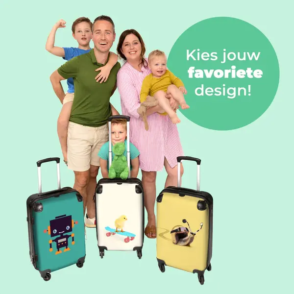 NoBoringSuitcases.com - Grote Gele Koffer - Kinderkoffer Eend Jongen - Reiskoffer Medium Met 4 Wielen - Trolley Op Wieltjes - Bagage Rolkoffer Groot thumbnail