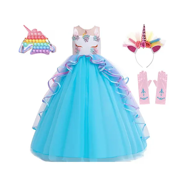 Het Betere Merk Unicorn - Prinsessenjurk Meisje - Fidget Toys - Maat 128 (130) - Eenhoorn Jurk Inclusief Diadeem - Speelgoed Meisjes thumbnail