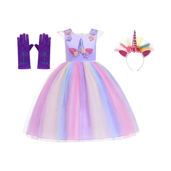 Het Betere Merk Unicorn Jurk - Prinsessenjurk Meisje - Verkleedkleren Meisje - Maat 98/104 - Eenhoorn - Haarband thumbnail