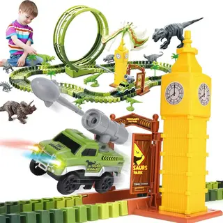 Nince Dinosaurus Speelgoed Autoracebaan - Flexibele Racebaan Speelgoed Auto - 10 Dinosaurus Figuren