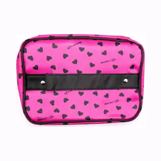 Beautycase Roze Met Zwarte Hartjes