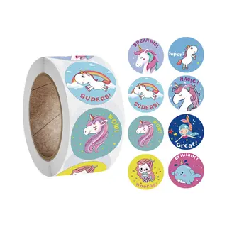 Fako Bijoux 500 Stickers Op Rol - 2.5cm - Eenhoorn / Unicorn Tekst - Beloningsstickers - Stickers Kinderen - Sluitsticker - Sluitzegel - 25mm - 500 Stuks