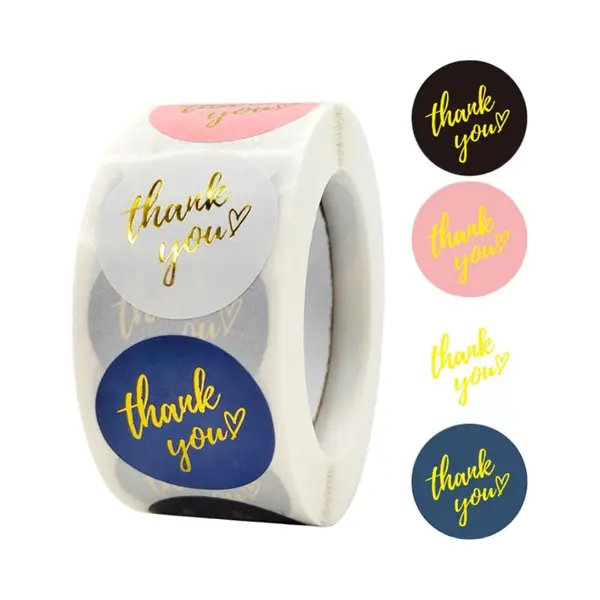 Fako Bijoux 500 Stickers Op Rol - 2.5cm - Thank You Metal Mix - Bedankt Stickers - Sluitsticker - Sluitzegel - 25mm - 500 Stuks thumbnail