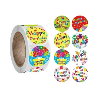 Fako Bijoux 500 Stickers Op Rol - 2.5cm - Happy Birthday Mix - Verjaardag Stickers - Sluitsticker - Sluitzegel - 25mm - 500 Stuks