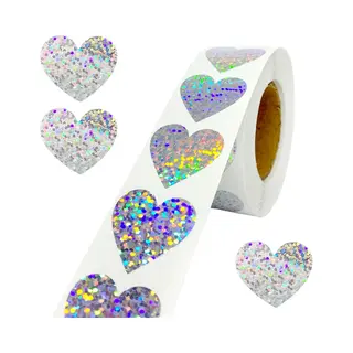 Fako Bijoux 500 Stickers Op Rol - 2.5cm - Hart / Hartjes Zilver Glitter - Beloningsstickers - Stickers Kinderen - Sluitsticker - Sluitzegel - 25mm - 500 Stuks