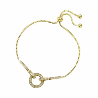 Fako Bijoux - Dames Armband Gouden Cirkel Strass - Verstelbaar - 14-22cm - Cadeau - Verjaardag - Vrouw - Goudkleurig
