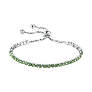 Fako Bijoux® - Dames Armband Zirkonia Groen - 2.5mm - Verstelbaar - Cadeau - Verjaardag - Vrouw - Zilverkleurig