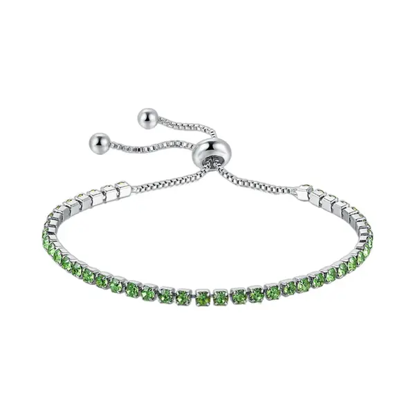 Fako Bijoux® - Dames Armband Zirkonia Groen - 2.5mm - Verstelbaar - Cadeau - Verjaardag - Vrouw - Zilverkleurig thumbnail