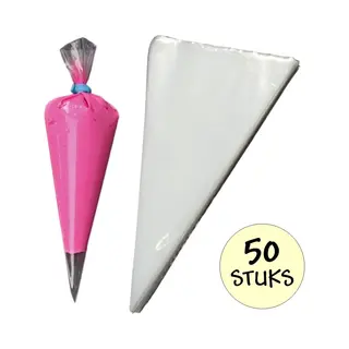 Fako Bijoux 50x Wegwerp Spuitzak Polyethyleen - Icing Bag - Puntzak - Snoepzak - 30x16cm - Traktatie Zak - Snoepzak - Extra Stevig - 16x30cm - 50 Stuks
