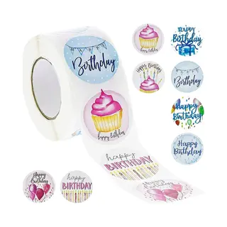 Fako Bijoux 500 Stickers Op Rol - 2.5cm - Happy Birthday Mix 2 - Verjaardag Stickers - Sluitsticker - Sluitzegel - 25mm