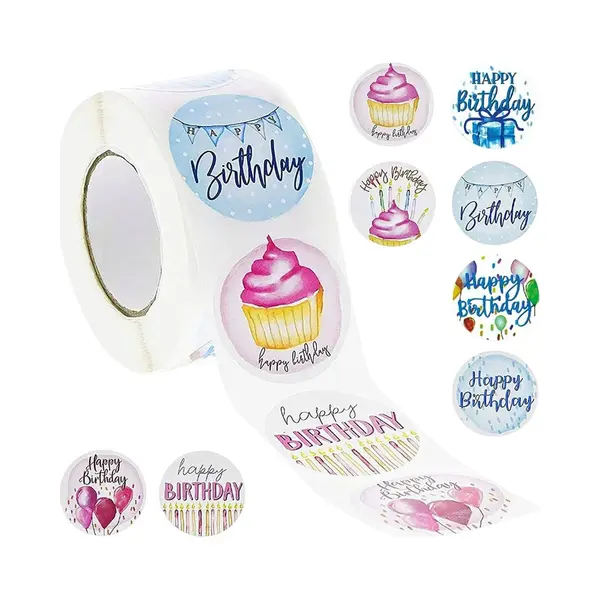 Fako Bijoux 500 Stickers Op Rol - 2.5cm - Happy Birthday Mix 2 - Verjaardag Stickers - Sluitsticker - Sluitzegel - 25mm thumbnail
