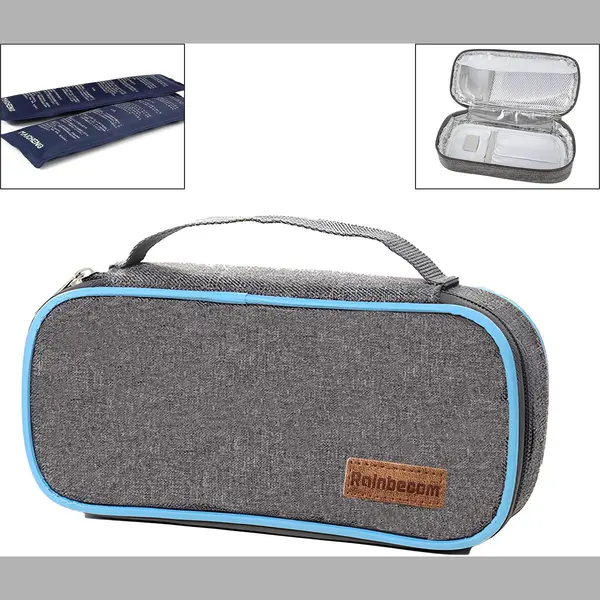 Rainbecom - Insuline Koeltas Met 2 Ice Packs - 21x10x4.5cm - Diabetische Reistas - Insuline Etui - Insulinepennen - Medische Koeltas Voor thumbnail