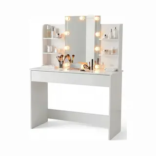 Monza Home® Make-up Tafel – Kaptafel Met Spiegel & Verlichting – Lade Met 3 Vakken - Wit