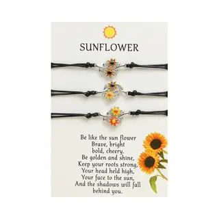 Vriendschapsarmbandjes Voor 3 Met Bloemen - Zilverkleurig & Zwarte Bandjes - Bff Armband Op Cadeau Kaartje - Pax Amare