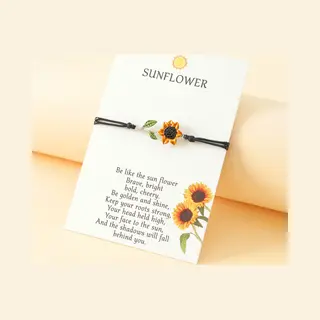 Vriendschapsarmbandje Met Zonnebloem - Zwarte Bandjes - Bff Armband Op Cadeau Kaartje - Pax Amare