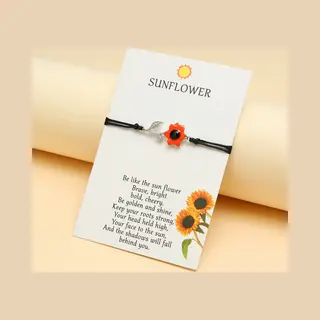 Vriendschapsarmbandje Met Rode Zonnebloem Zilverkleurig - Zwarte Bandjes - Bff Armband Op Cadeau Kaartje - Pax Amare