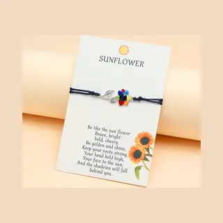 Vriendschapsarmbandje Met Gekleurde Bloem Zilverkleurig - Zwarte Bandjes - Bff Armband Op Cadeau Kaartje - Pax Amare