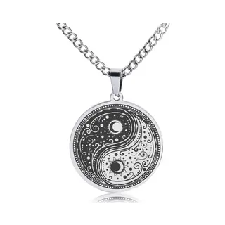 Pax Amare Yin Yang Ketting Zilverkleurig - Spirituele Talisman / Medalion Cadeau - Talisman / Hanger - 60cm