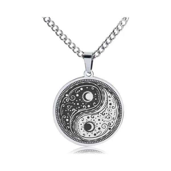 Pax Amare Yin Yang Ketting Zilverkleurig - Spirituele Talisman / Medalion Cadeau - Talisman / Hanger - 60cm thumbnail