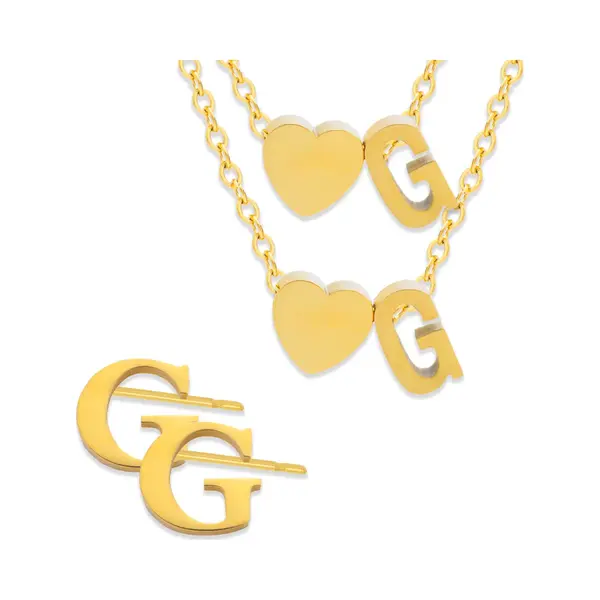 Initiaal Ketting & Armband & Oorbellen Set Met Letter G Goudkleurig - Stainless Steel - Met Letter & Hartje! - 3x Sieraden Cadeau - Pax Amare thumbnail