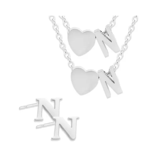 Initiaal Ketting & Armband & Oorbellen Set Met Letter N Zilverkleurig - Stainless Steel - Met Letter & Hartje! - 3x Sieraden Cadeau - Pax Amare thumbnail
