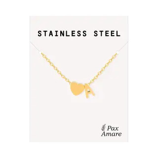 Letter A Ketting Goudkleurig - Stainless Steel - Initiaal & Hartje Hanger - Initialen Ketting Op Cadeau Kaartje - Pax Amare