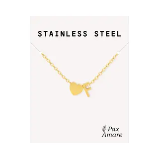 Letter F Ketting Goudkleurig - Stainless Steel - Initiaal & Hartje Hanger - Initialen Ketting Op Cadeau Kaartje - Pax Amare