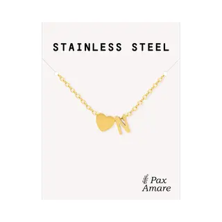 Letter N Ketting Goudkleurig - Stainless Steel - Initiaal & Hartje Hanger - Initialen Ketting Op Cadeau Kaartje - Pax Amare