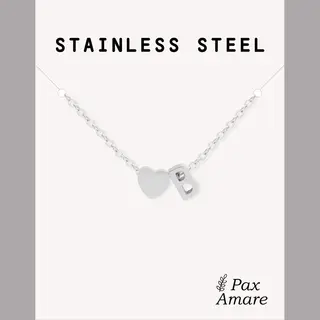 Letter B Ketting Zilverkleurig - Stainless Steel - Initiaal & Hartje Hanger - Initialen Ketting Op Cadeau Kaartje - Pax Amare