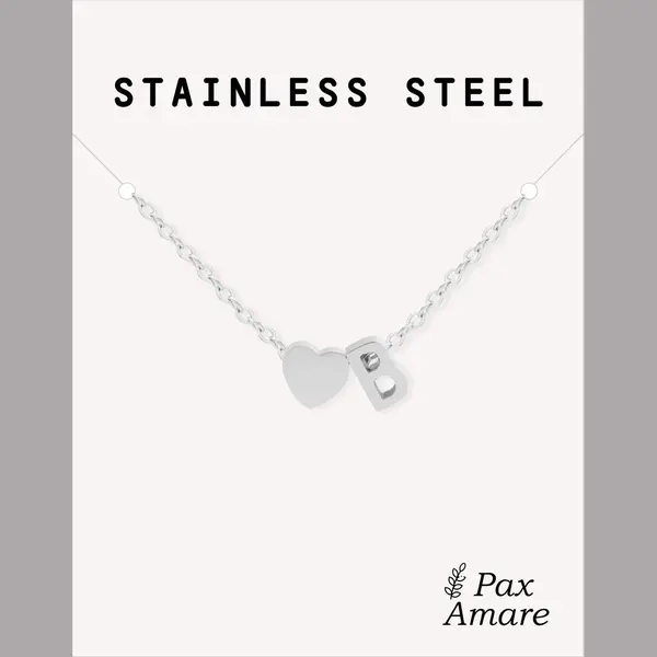 Letter B Ketting Zilverkleurig - Stainless Steel - Initiaal & Hartje Hanger - Initialen Ketting Op Cadeau Kaartje - Pax Amare thumbnail