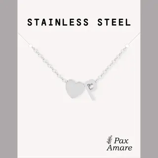 Letter P Ketting Zilverkleurig - Stainless Steel - Initiaal & Hartje Hanger - Initialen Ketting Op Cadeau Kaartje - Pax Amare