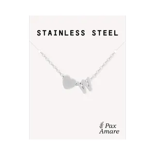 Letter W Ketting Zilverkleurig - Stainless Steel - Initiaal & Hartje Hanger - Initialen Ketting Op Cadeau Kaartje - Pax Amare