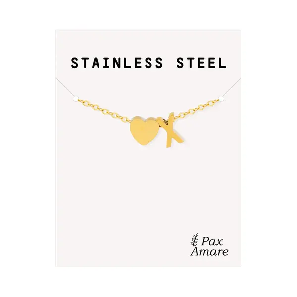 Letter X Armband Goudkleurig - Stainless Steel - Initiaal & Hartje Hanger - Initialen Armband Op Cadeau Kaartje - Pax Amare - 15, 5cm + 5cm thumbnail