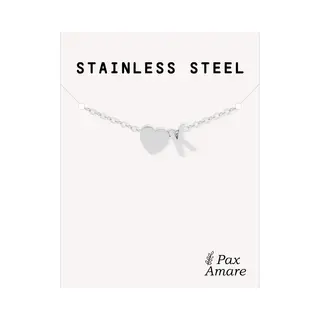 Letter K Armband Zilverkleurig - Stainless Steel - Initiaal & Hartje Hanger - Initialen Armband Op Cadeau Kaartje - Pax Amare - 15, 5cm + 5cm