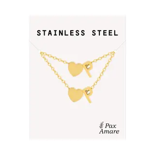 Pax Amare Initiaal Ketting & Armband Set Met Letter P Goudkleurig - Stainless Steel - Met Letter & Hartje! - Naam Ketting Cadeau - Sieraden Set Op Kaartje - Pax