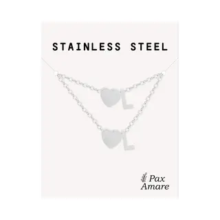Pax Amare Initiaal Ketting & Armband Set Met Letter L Zilverkleurig - Stainless Steel - Met Letter & Hartje! - Naam Ketting Cadeau - Sieraden Set Op Kaartje -