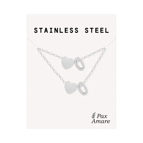 Pax Amare Initiaal Ketting & Armband Set Met Letter O Zilverkleurig - Stainless Steel - Met Letter & Hartje! - Naam Ketting Cadeau - Sieraden Set Op Kaartje - thumbnail