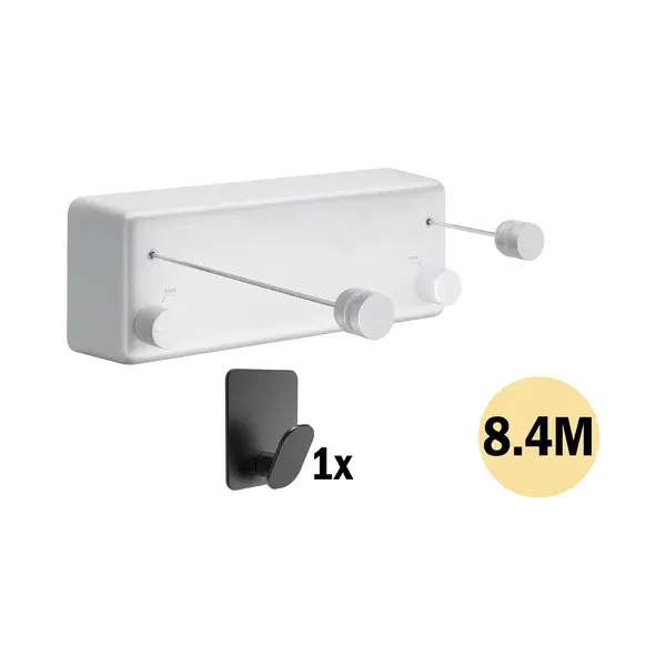 Play-It Play It Waslijn Uittrekbaar 8.4 Meter Wit - 2x 4.2 Meter - Wanddroogrek - Wasrek thumbnail