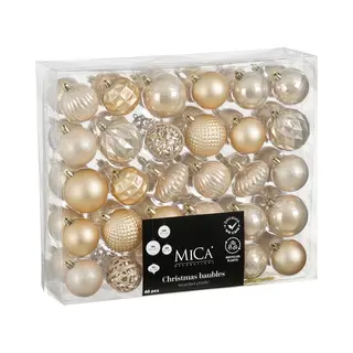 Mica Decorations Kerstballen Set - 60 Stuks - Ø7 Cm - Onbreekbaar - Crème