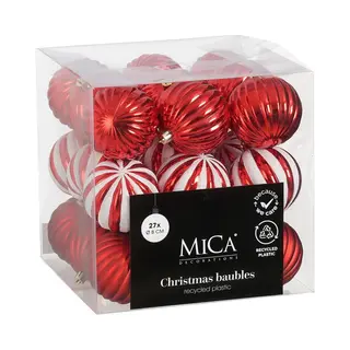 Mica Decorations Kerstballen Set - 27 Stuks - Ø8 Cm - Onbreekbaar - Rood