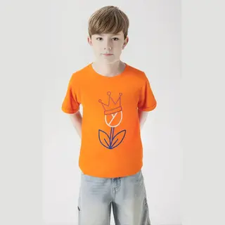 Starry Indigo Oranje T-shirt Kinderen Tulp & Kroontje | Koningsdag | Holland | Ek-Wk-Olympische Spelen | Oranje | Kind 10-11 Jaar | Maat 146