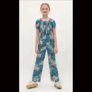 Starry Indigo Jumpsuit Meisjes | Zomer | Viscose | Palm Blad | Kind 9-10 Jaar | Maat 140