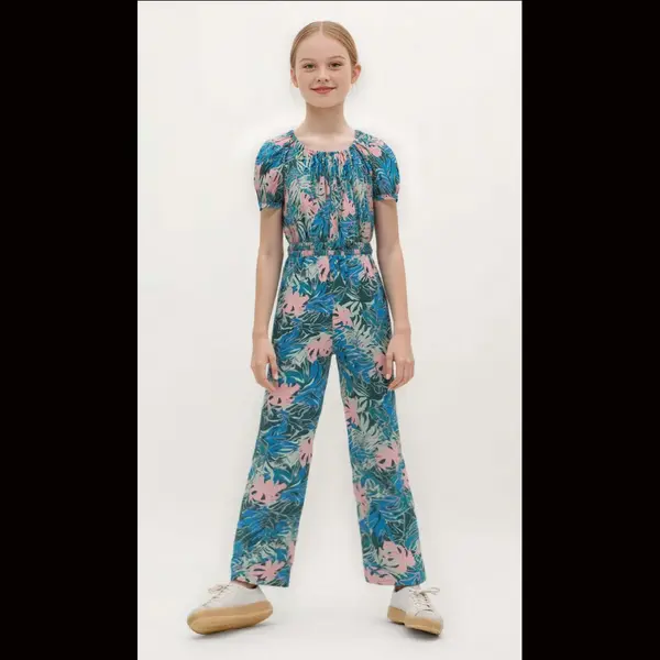 Starry Indigo Jumpsuit Meisjes | Zomer | Viscose | Palm Blad | Kind 9-10 Jaar | Maat 140 thumbnail